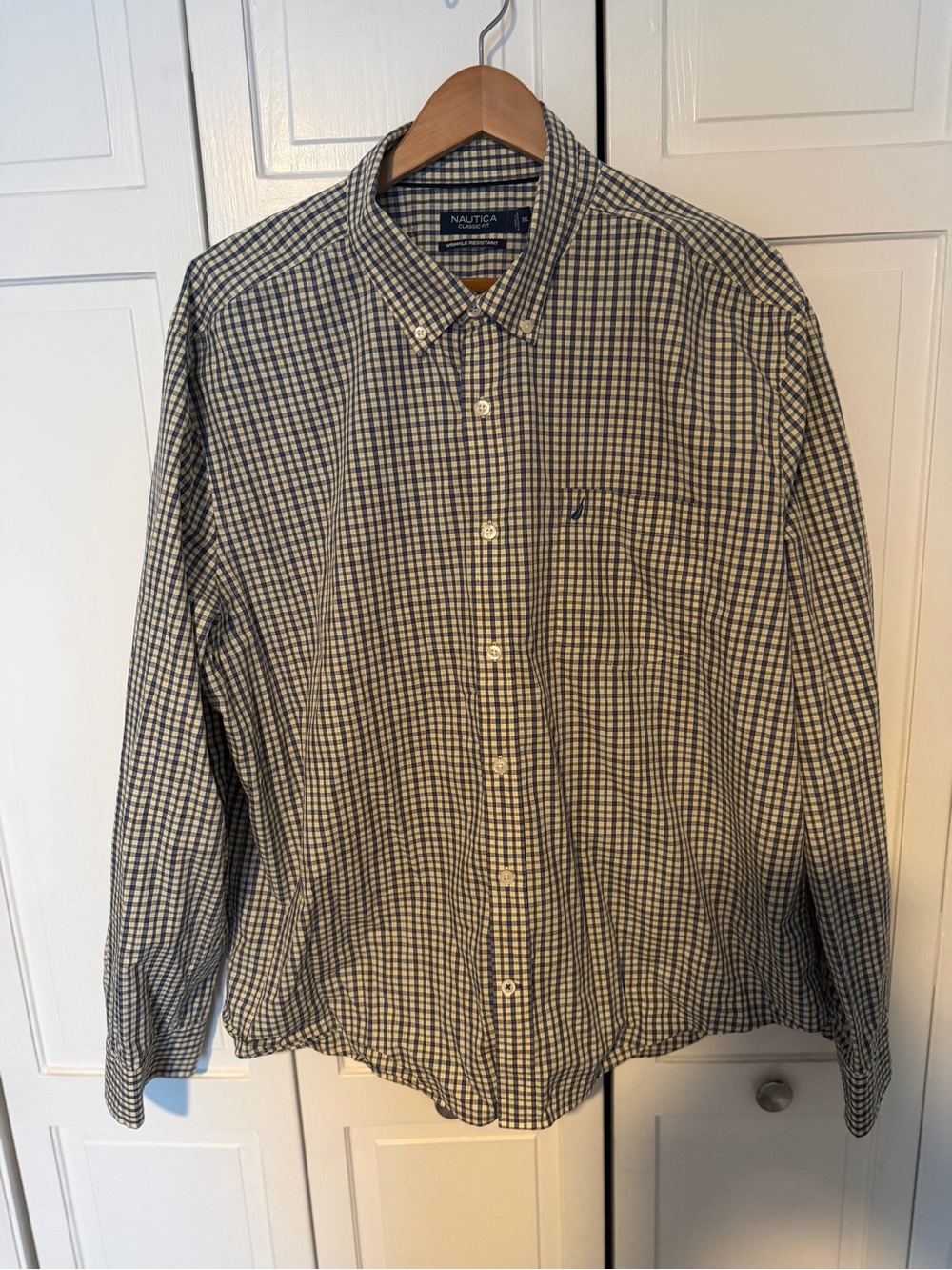 Nautica Mens XXL Plaid Button Down Shirt Blue Yellow Classic Fit Long Sleeve